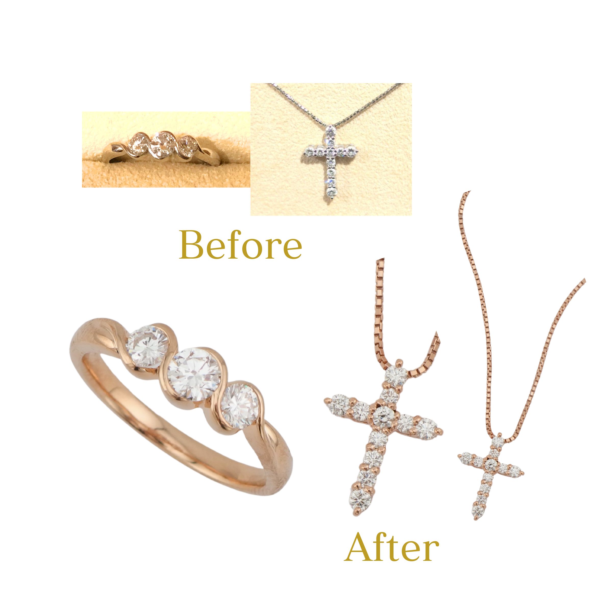 リフォーム事例 K18PGダイヤリング＆クロスペンダント.jpg